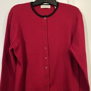 Amanda Smith Petite Large Red Button-Down Cardigan